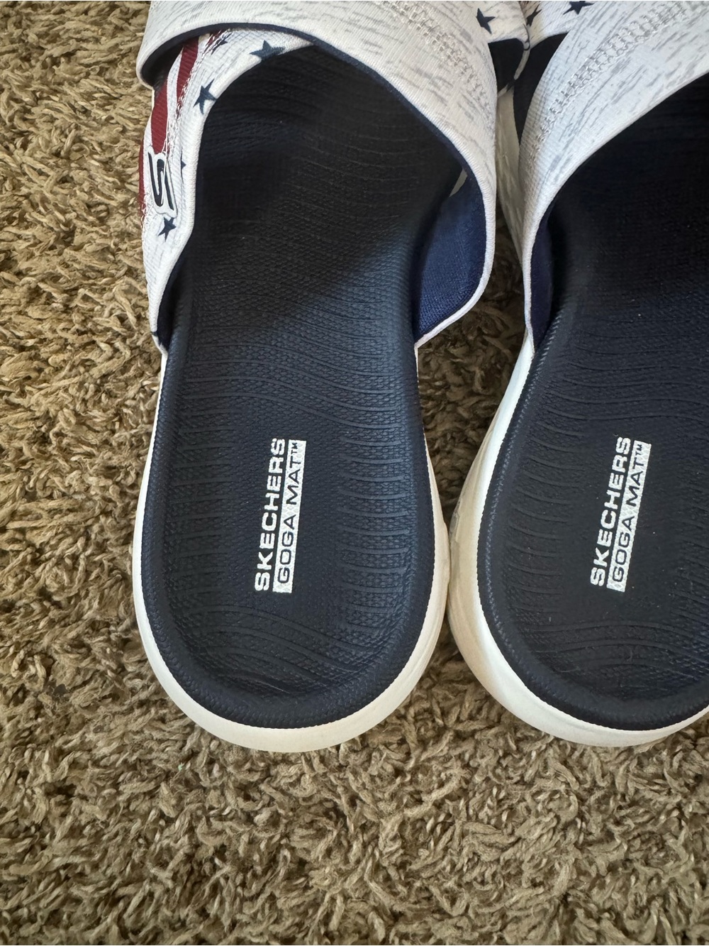 Skechers Navy, White & Red Crossband Slide Sandals - Picture 4 of 6